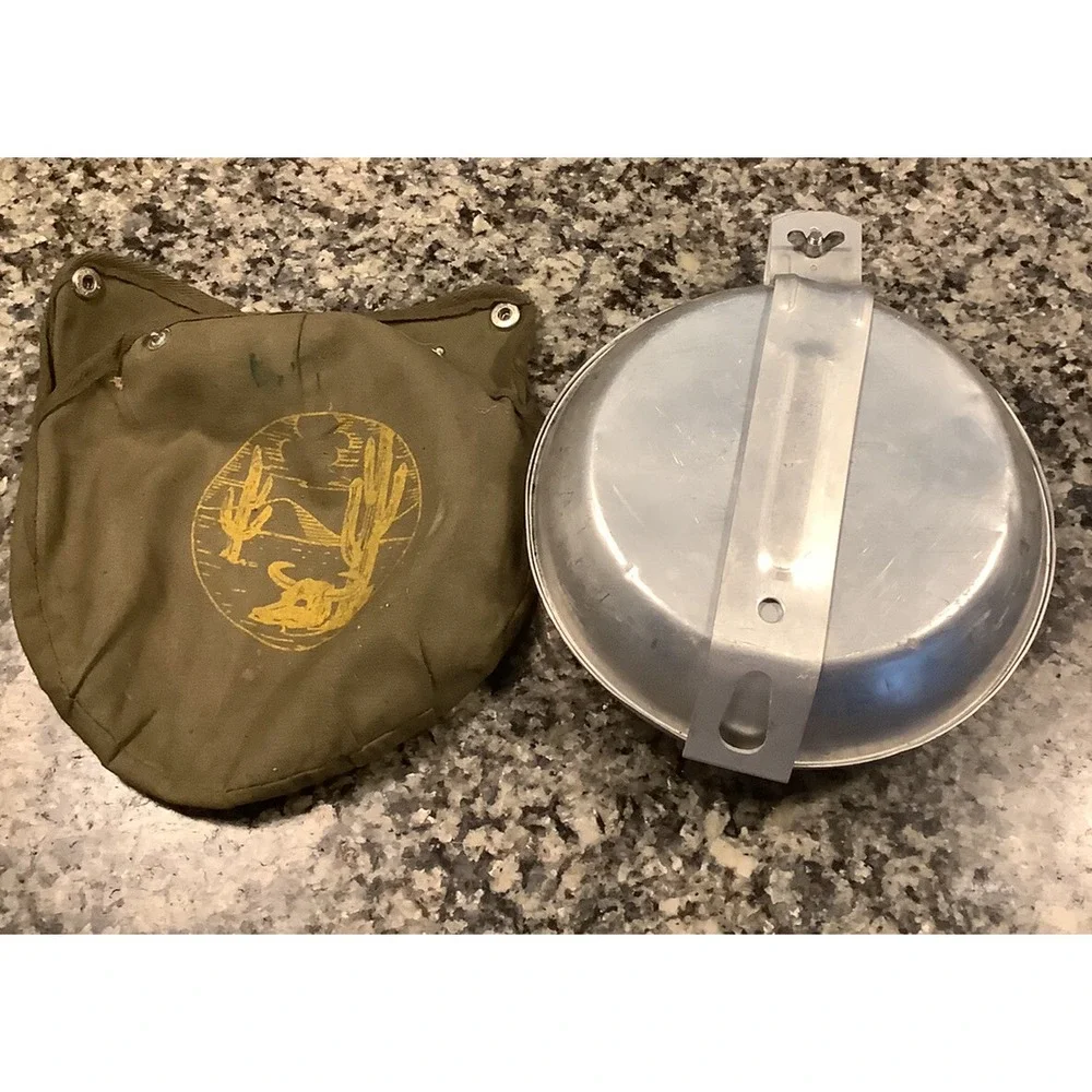 Vintage Camping Mess Kit Green Canvas Pouch Desert Cactus Skull Made In Japan